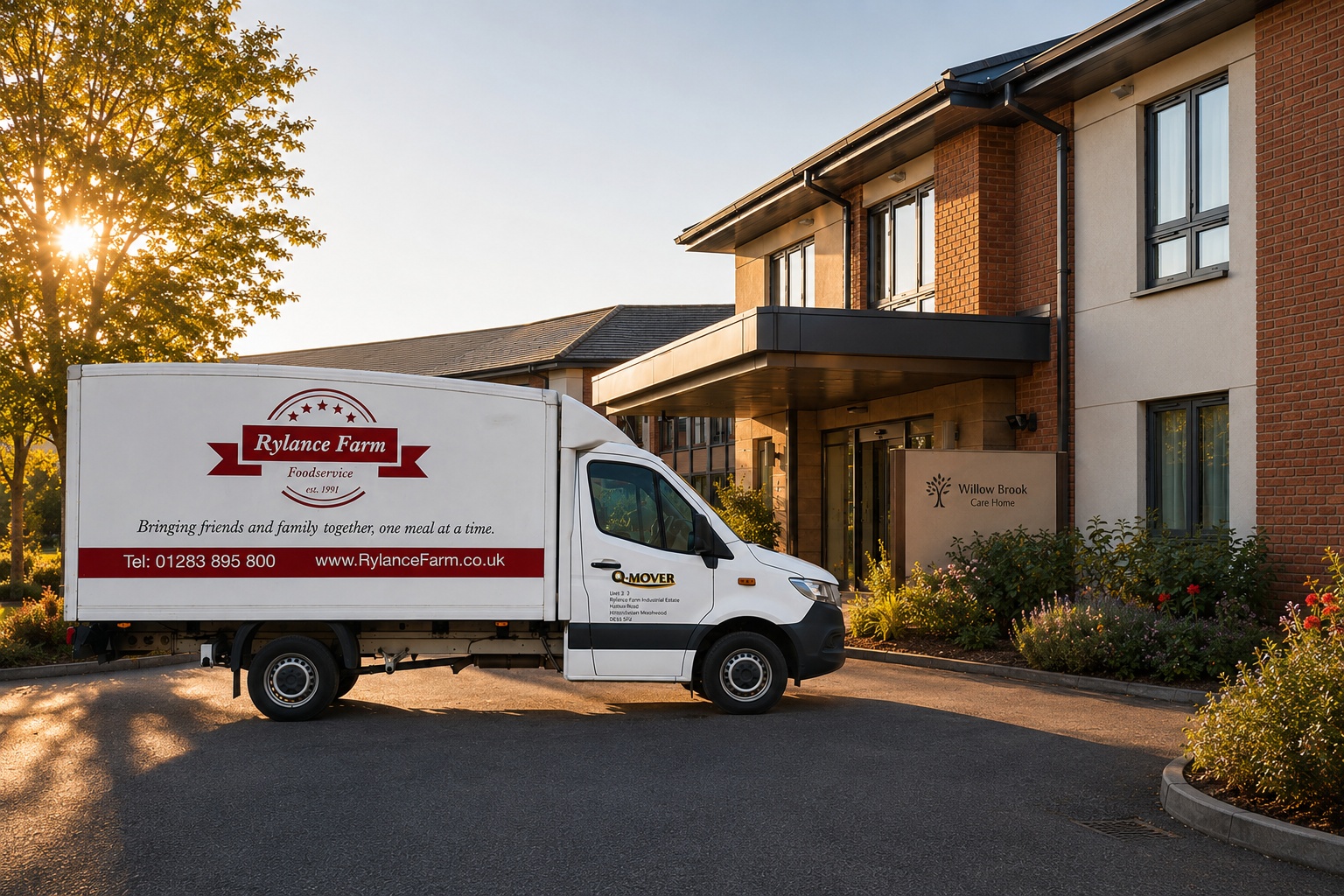 Rylance Farm Foodservice lorry delivering to a Staffordshire care home — NHS approved care home food supplier